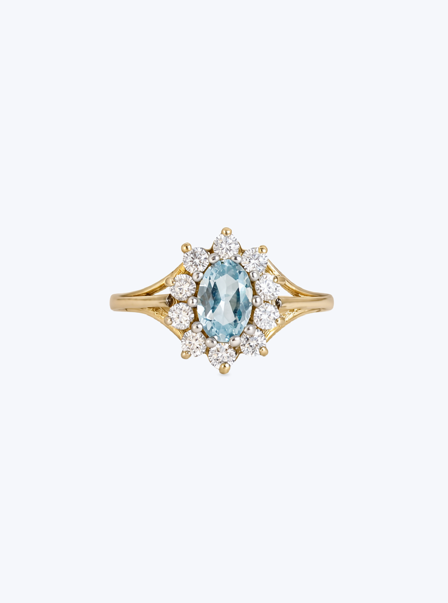 Aquamarine and Diamond cluster ring