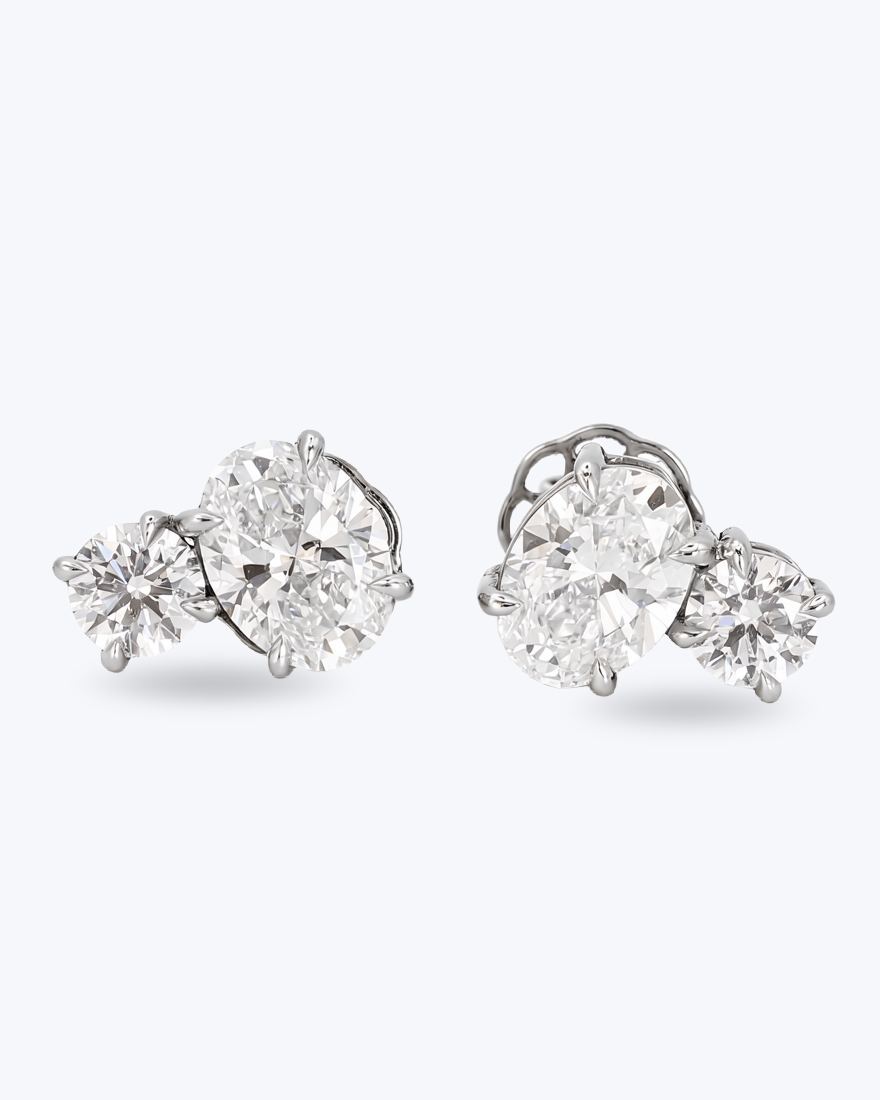 Double diamond ear studs